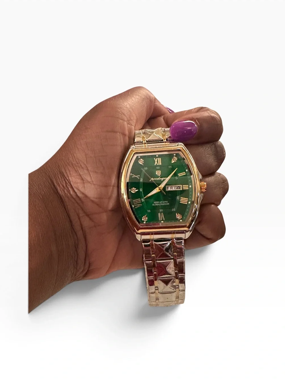 POEDAGAR Men’s Rose Gold Green Dial Day Date Quartz Watch